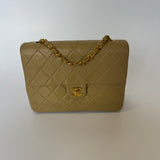 Chanel Vintage Mini Square Flap Bag In Beige Lambskin GHW