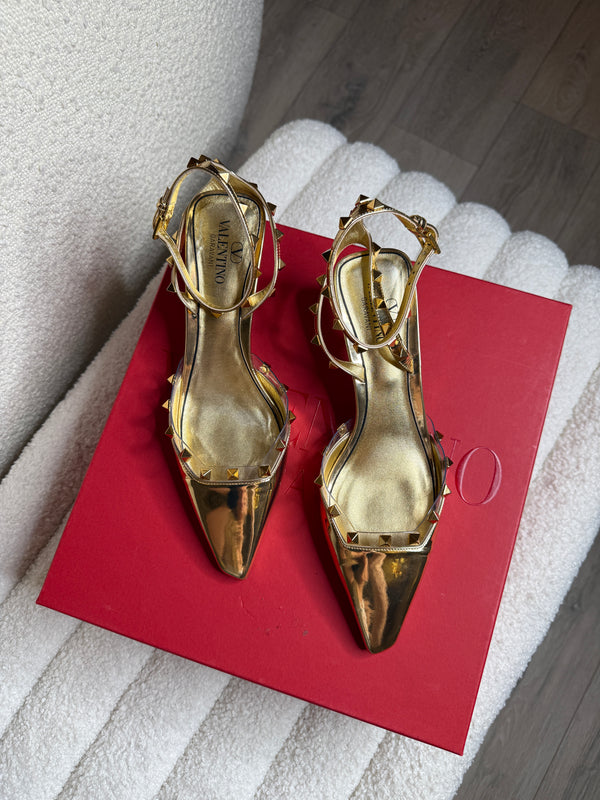 Valentino Gold Rockstud Couture Mirrored Pumps(Size 38/UK5)