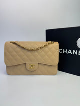 Chanel Jumbo Classic Double Flap In Beige Caviar Leather with GHW