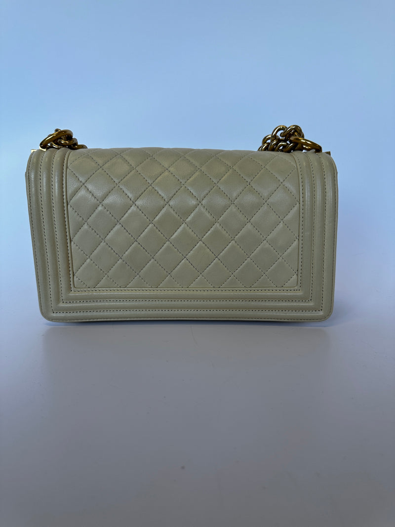 Chanel Boy Bag Medium In Cream Lambskin GHW