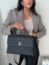 Chanel Coco Large Top Handle In Caviar Leather With RHW