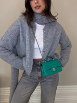 Chanel Mini Rectangular Flap Top Handle Green and Navy Blue Lambskin GHW