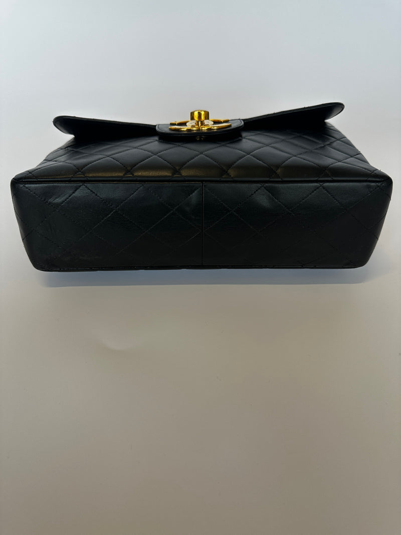 Chanel Vintage XL Maxi Flap Bag In Black Lambskin