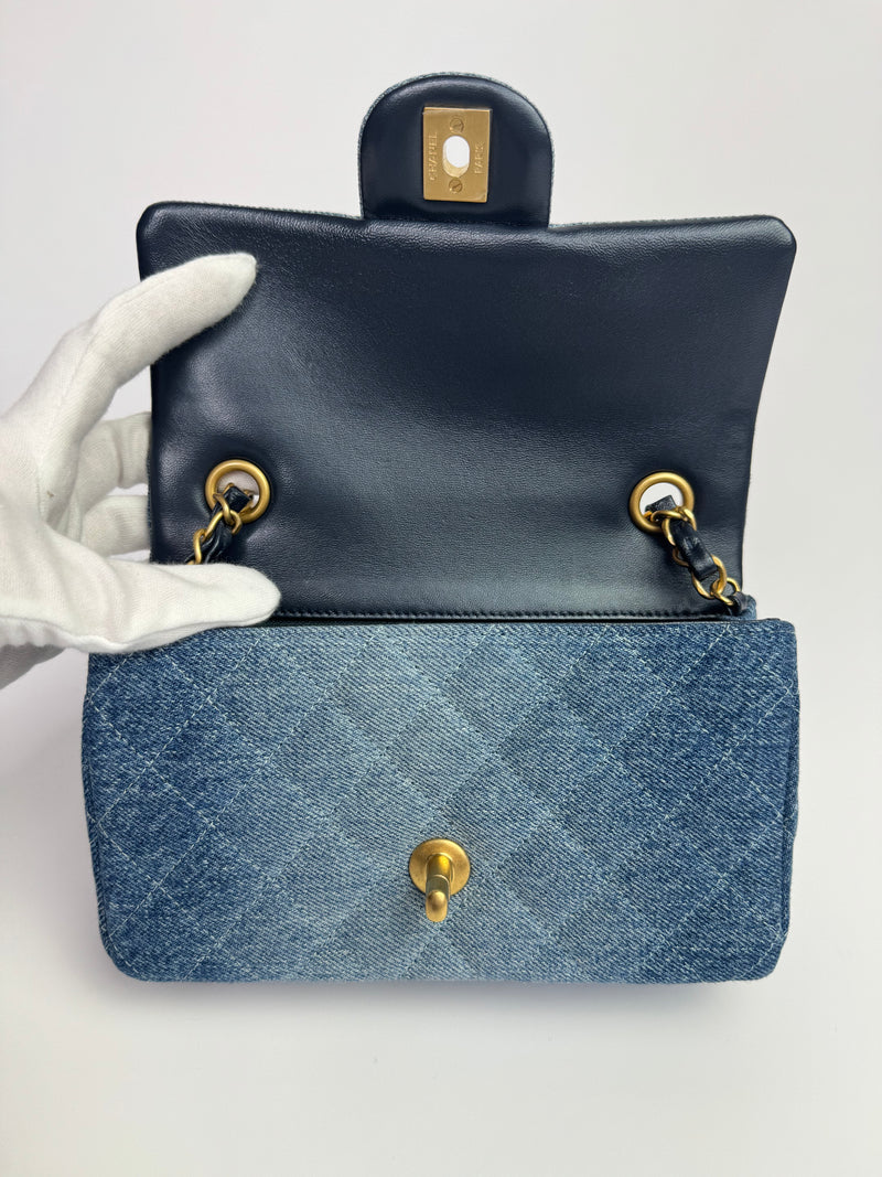 Chanel Mini Rectangle In Blue Ombre Denim With GHW