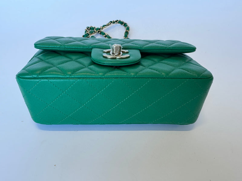 Chanel Mini Rectangle Flap Bag In Green Lambskin PGHW