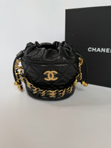 Chanel Micro Bucket Bag On Chain In Black Caviar GHW