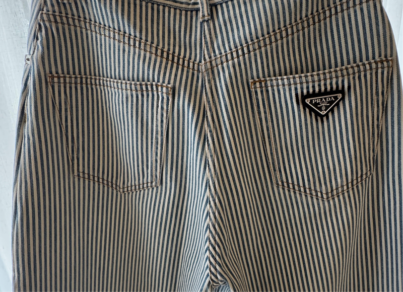 Prada Logo Plaque Striped Jeans (Size 27/UK10)