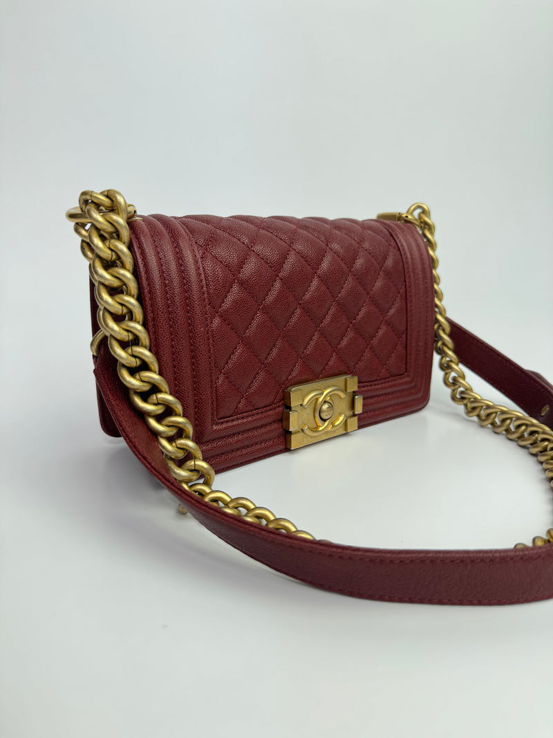 Chanel Small Boy Bag In Burgundy Caviar With GHW