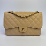 Chanel Jumbo Classic Double Flap In Beige Caviar Leather with GHW