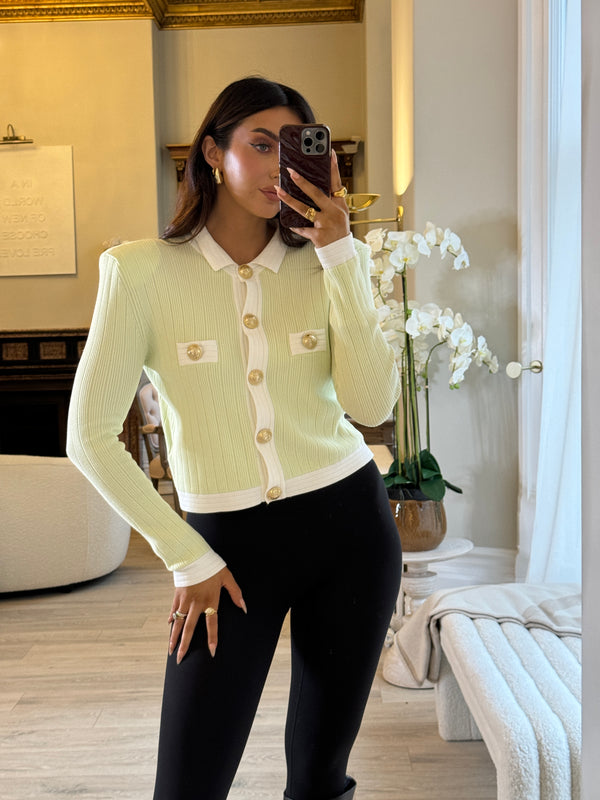 Balmain Cropped Knit Blazer in Lime Green (Size FR42/UK14)