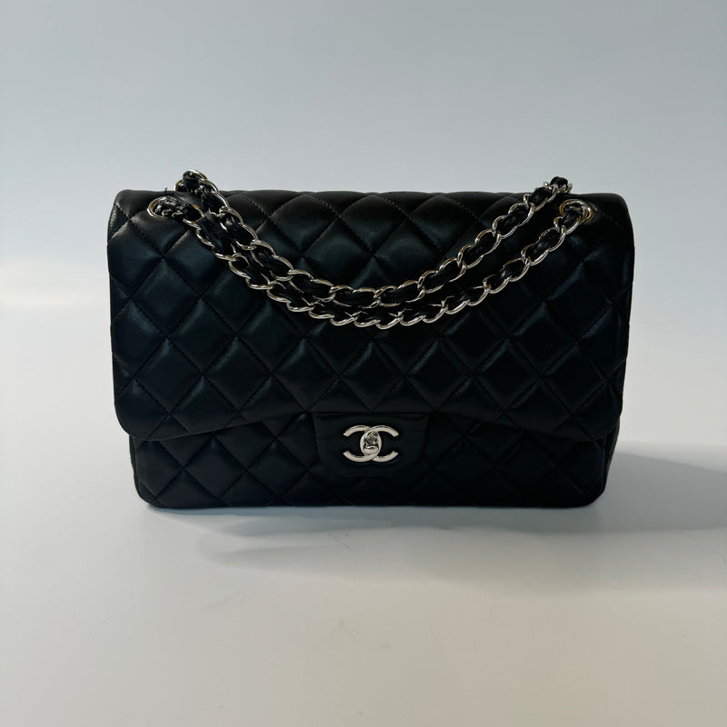 Chanel Black Lambskin Jumbo Classic Double Flap SHW