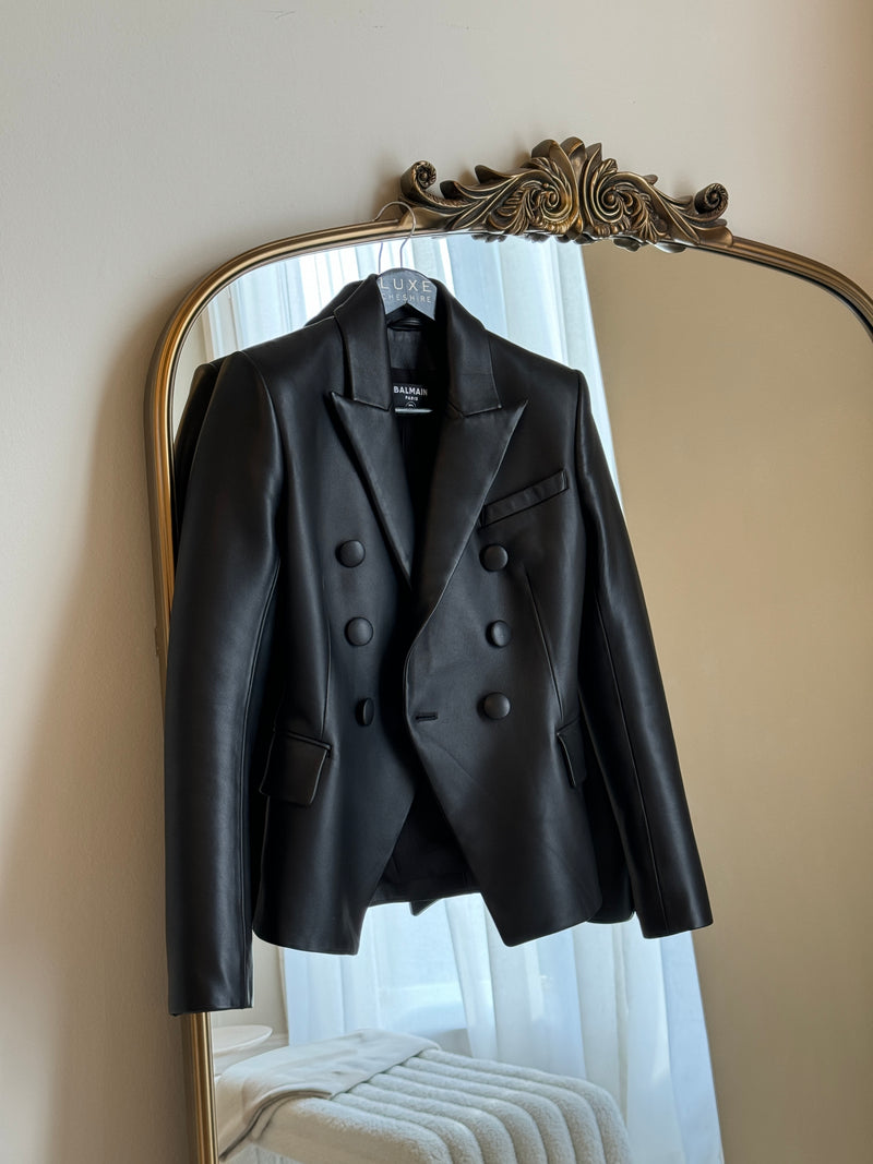 Balmain Black Classic Leather Blazer Size FR34 UK6