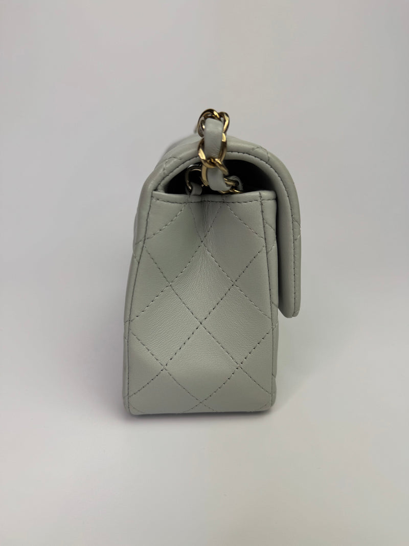 Chanel Mini Rectangle In Light Grey Lambskin With PGHW