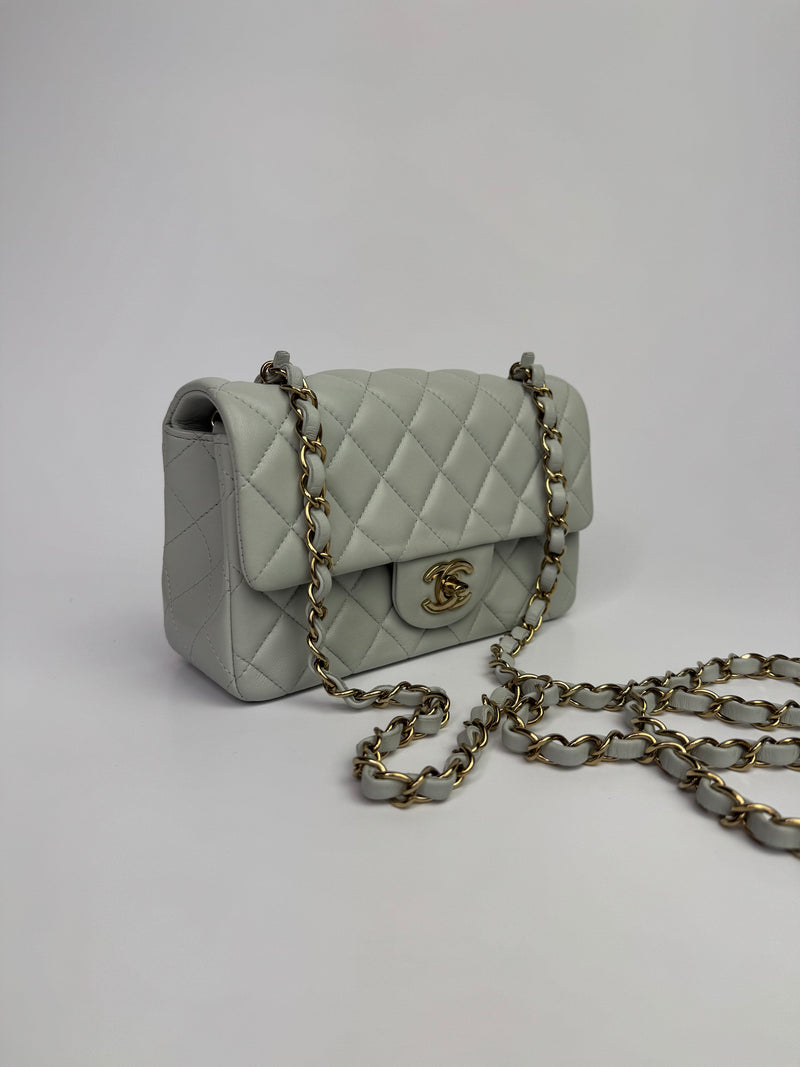 Chanel Mini Rectangle In Light Grey Lambskin With PGHW