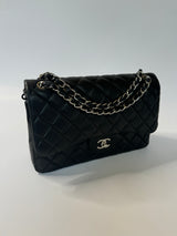 Chanel Black Lambskin Jumbo Classic Double Flap SHW