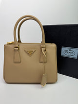 Prada Galleria Tote Small In Beige Saffiano Leather GHW