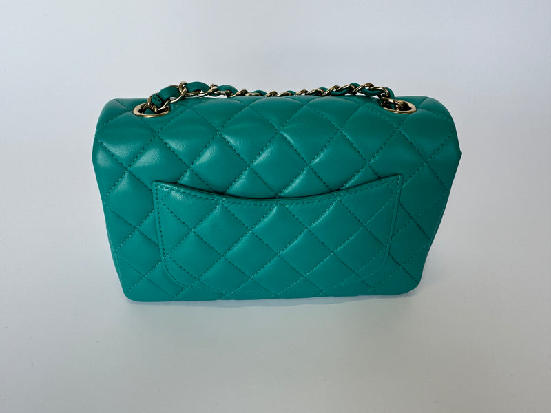 Chanel Mini Rectangle Flap Bag In Turquoise Lambskin GHW