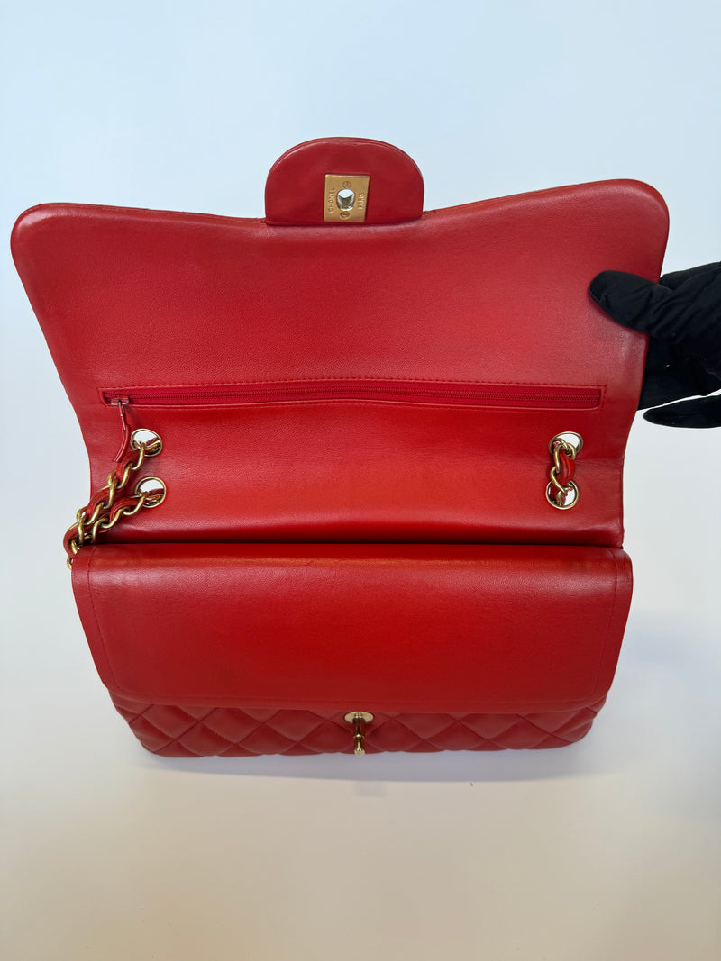 Chanel Jumbo Classic In Red Lambskin GHW