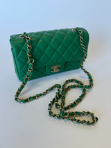 Chanel Mini Rectangle Flap Bag In Green Lambskin PGHW