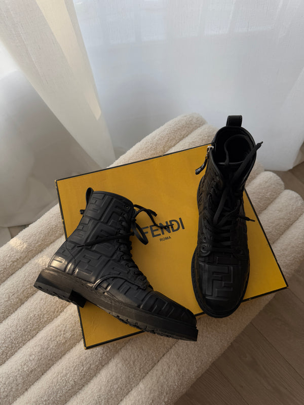 Fendi FF Embossed Ankle Boots (Size 38/ UK 5)