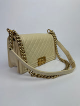 Chanel Boy Bag Medium In Cream Lambskin GHW