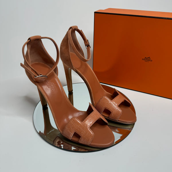 Hermès Lizard Calfskin Premiere 105 Sandals Blush(Size 39.5/UK 6.5)