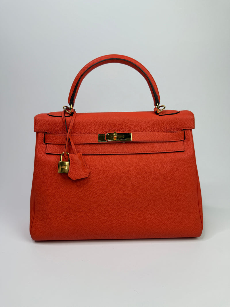 Hermès Kelly 32 In Cappucine Togo Leather GHW