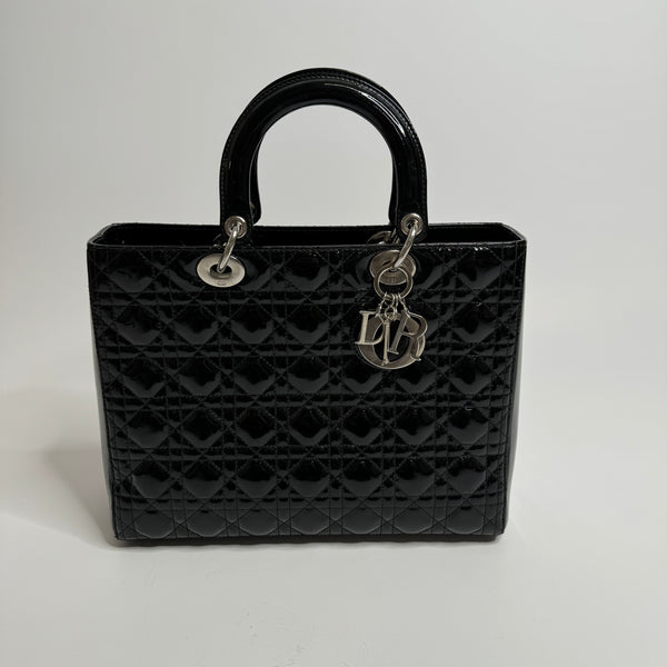 Christian Dior Lady Dior Large In Black Patent