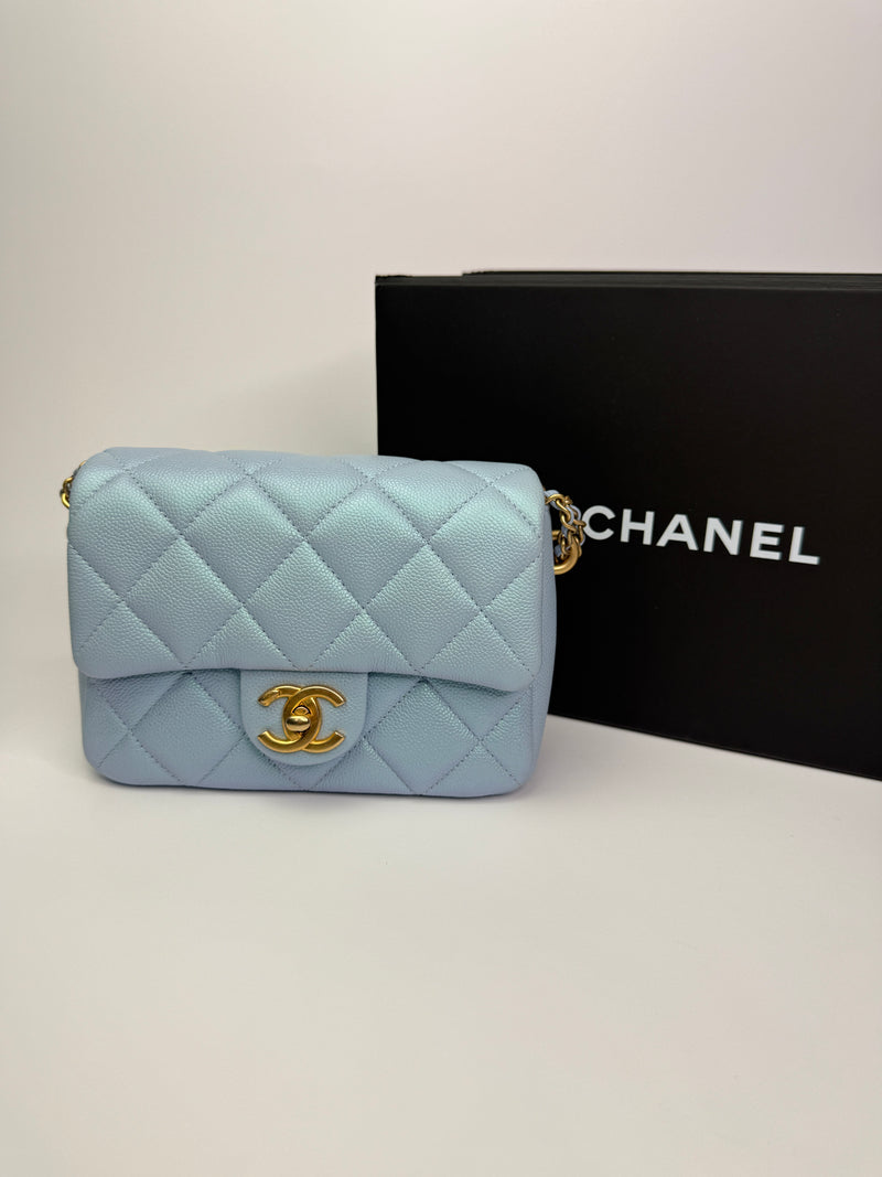 Chanel My Perfect Mini Square In Iridescent Blue Caviar Aged GHW