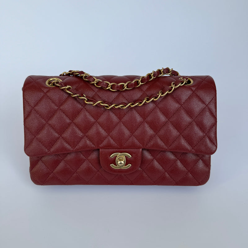 Chanel Medium Classic Quilted Flap Iridescent Burgundy Caviar GHW