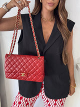 Chanel Jumbo Classic In Red Lambskin GHW