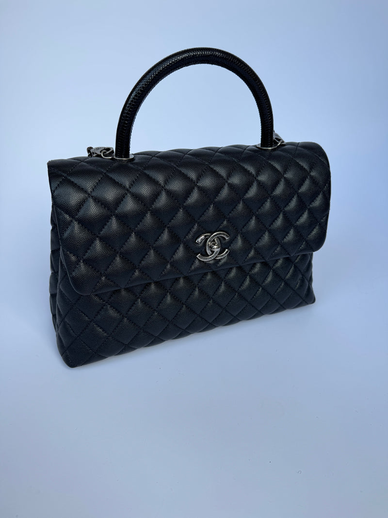 Chanel Coco Large Top Handle In Caviar Leather With RHW