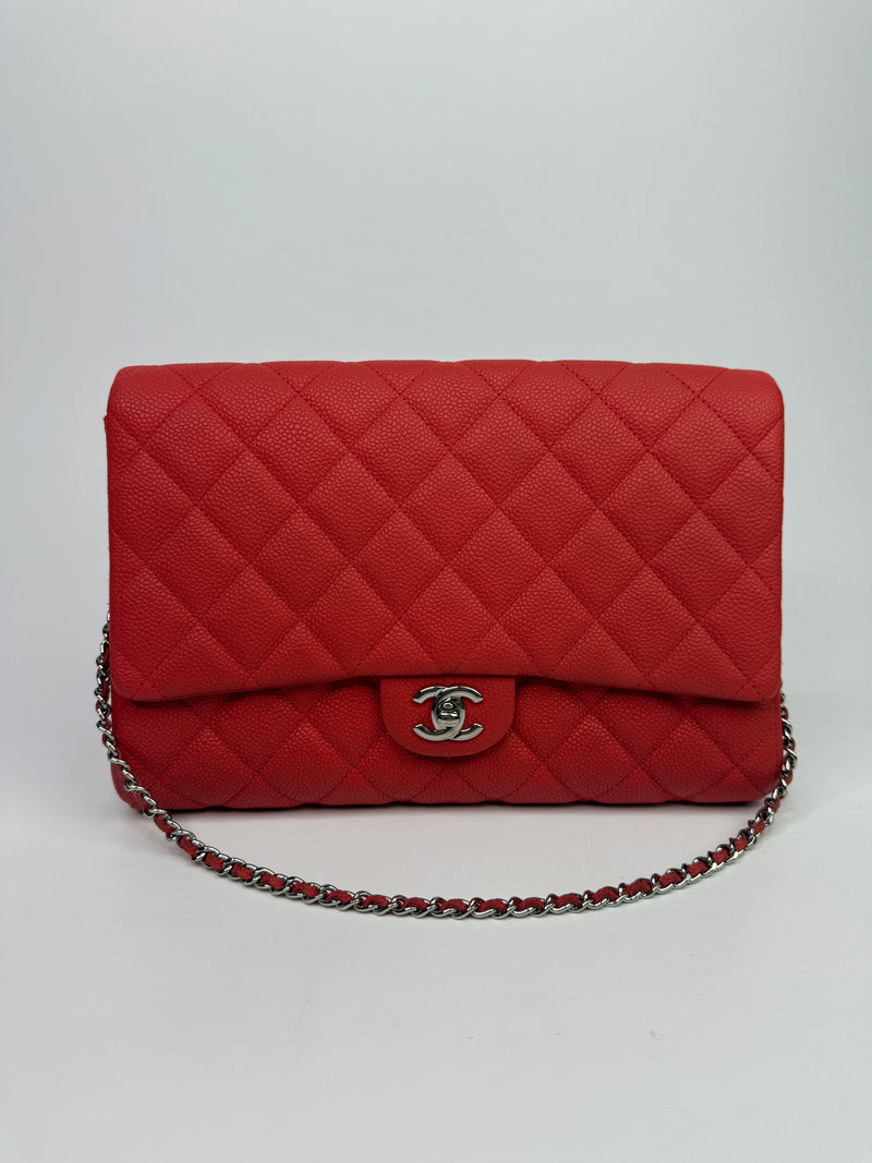 Chanel Classic Flap Clutch With Chain Coral  Caviar SHW