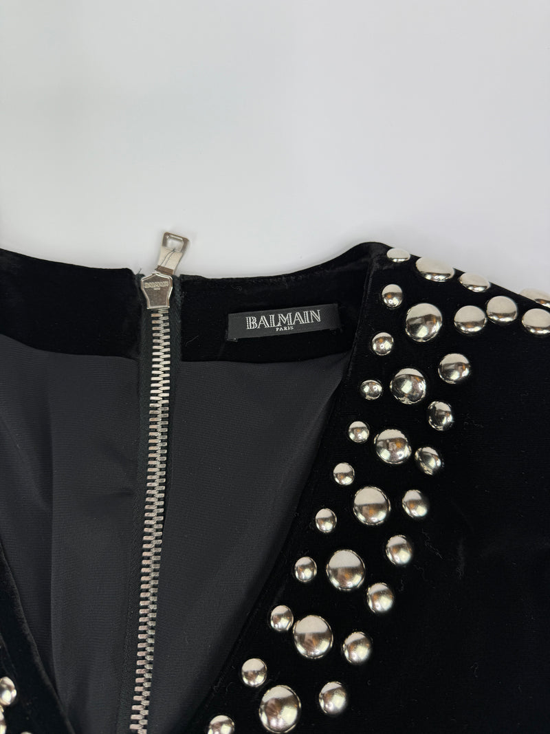 Balmain Black Velvet Studded Dress (Size40/UK12)