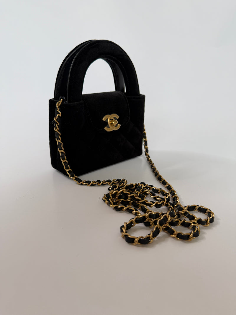 Chanel Micro Kelly Bag In Black Velvet GHW