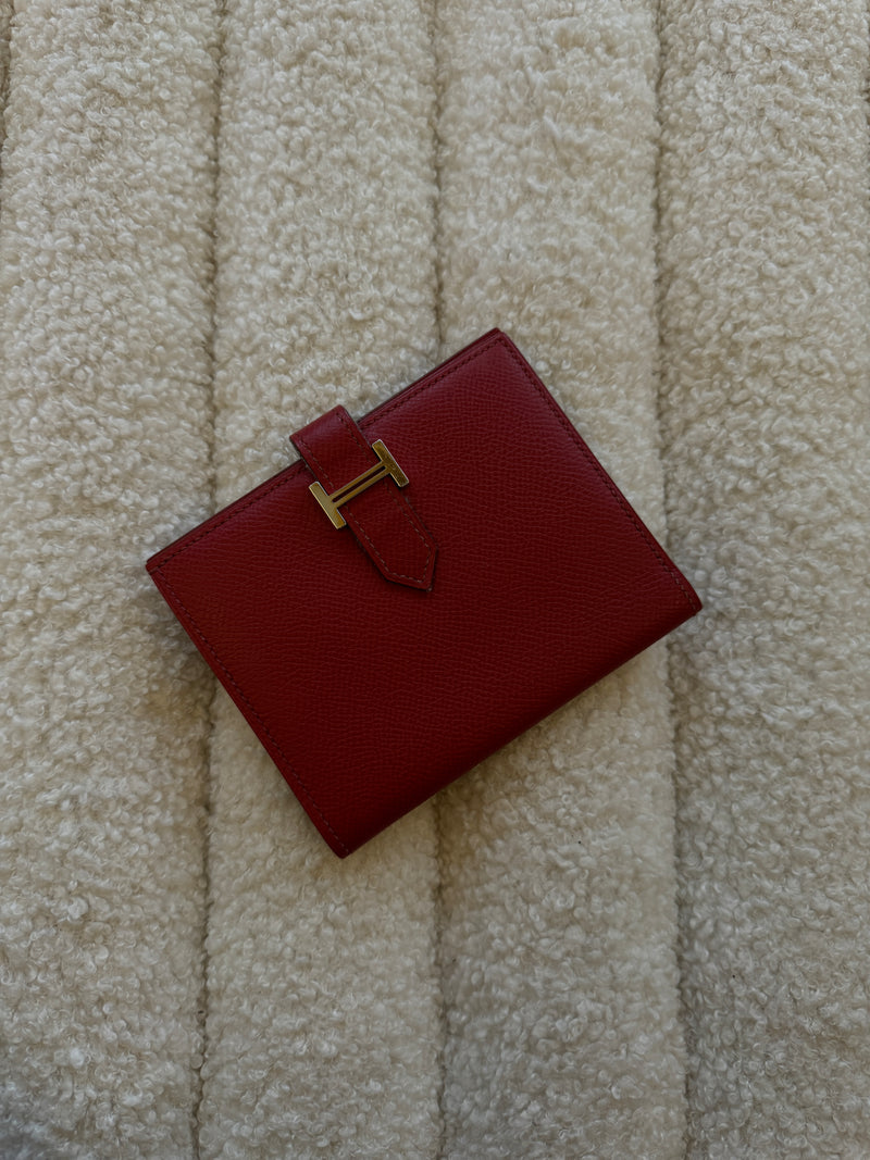 Hermès Bearn Compact Wallet In Red Epsom PHW