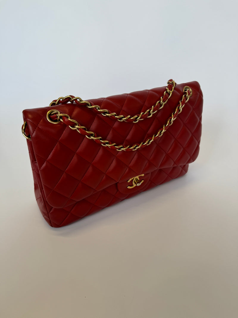 Chanel Jumbo Classic In Red Lambskin GHW