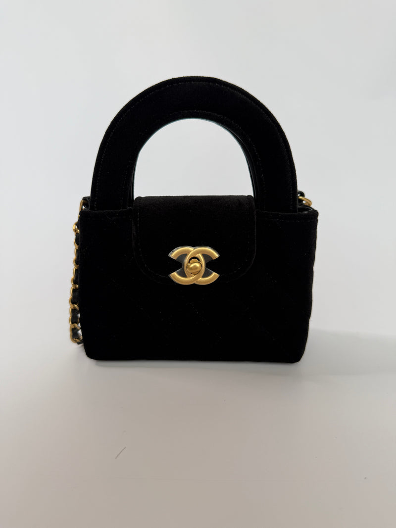 Chanel Micro Kelly Bag In Black Velvet GHW