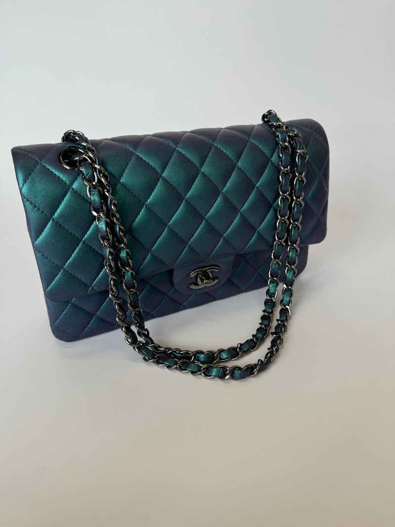 Chanel Medium Classic Flap In Iridescent Turquoise Lambskin SHW