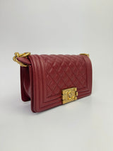 Chanel Small Boy Bag In Burgundy Caviar With GHW