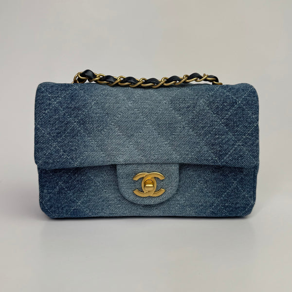 Chanel Mini Rectangle In Blue Ombre Denim With GHW