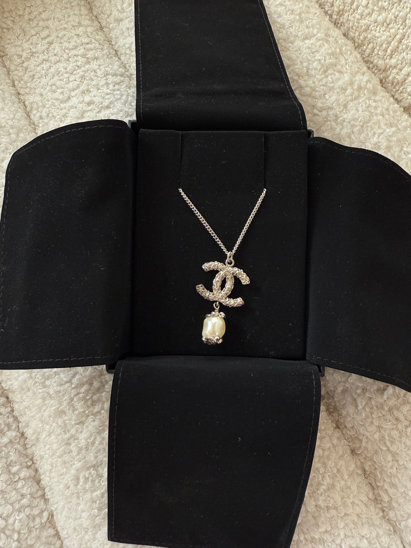 Chanel CC Pearl Drop Pendant Necklace