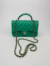 Chanel Mini Rectangular Flap Top Handle Green and Navy Blue Lambskin GHW