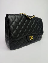 Chanel Classic Jumbo Single Flap In Black Caviar Leather With GHW