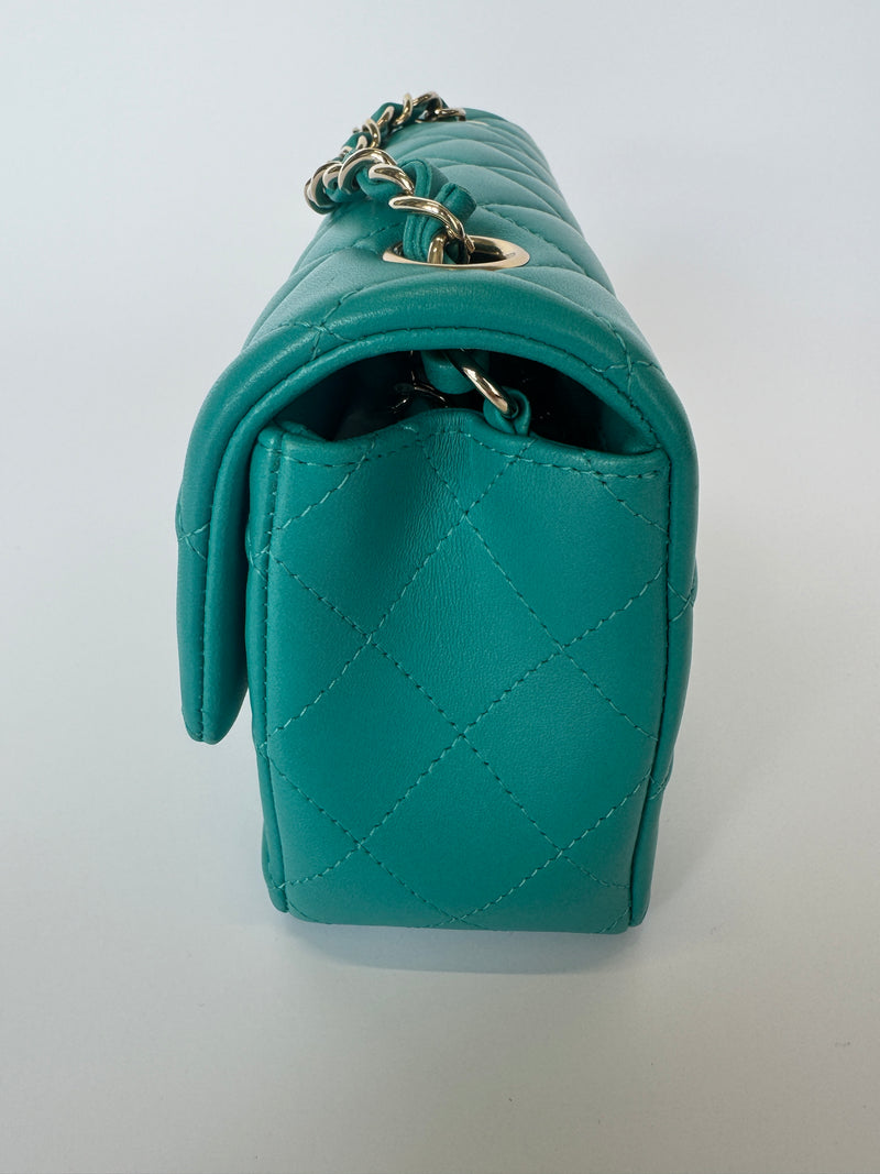 Chanel Mini Rectangle Flap Bag In Turquoise Lambskin GHW