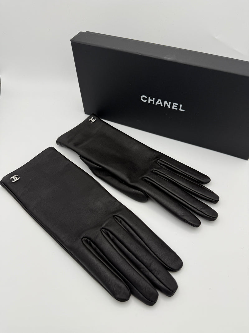 Chanel Black Leather CC Diamanté Gloves