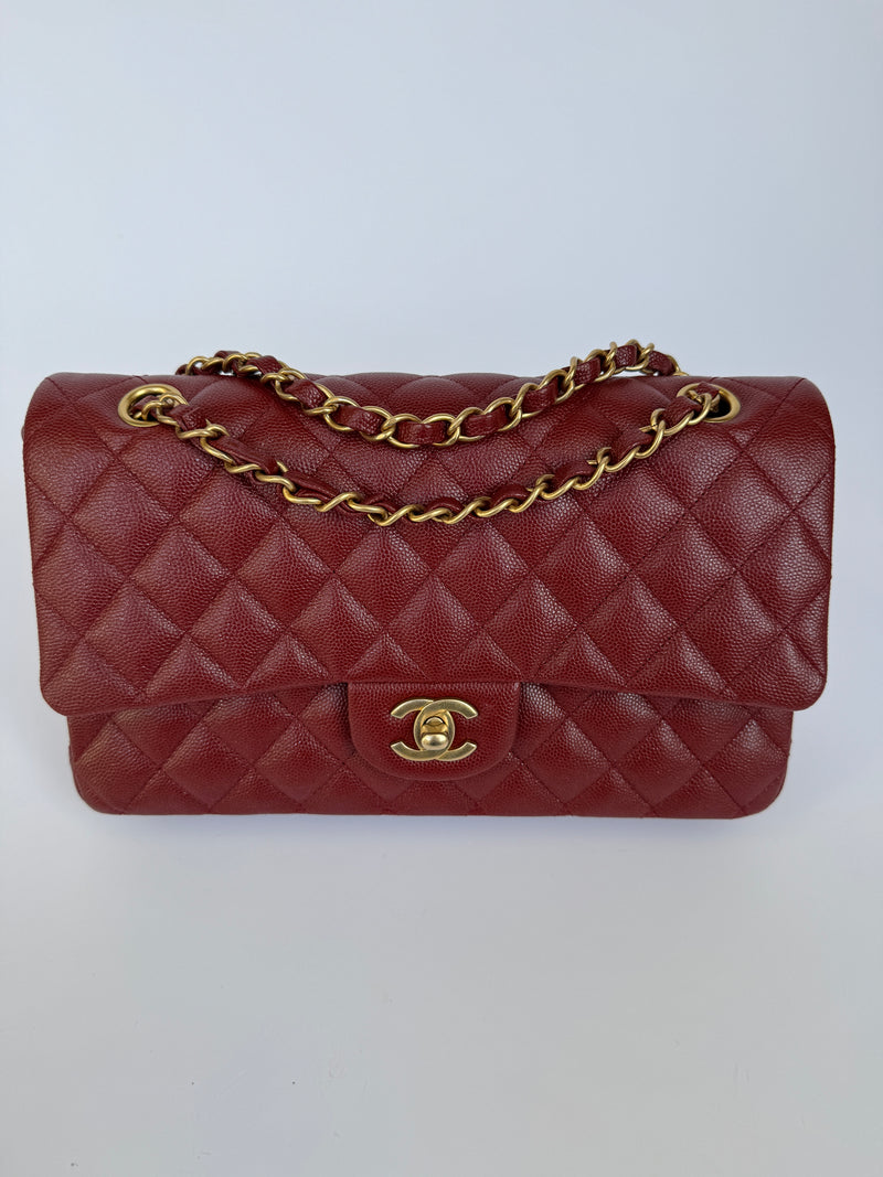 Chanel Medium Classic Quilted Flap Iridescent Burgundy Caviar GHW