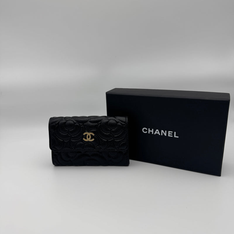 Chanel Classic Black Caviar Camelia Coin Wallet