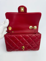 Chanel Red Lambskin Mini  Flap Bag