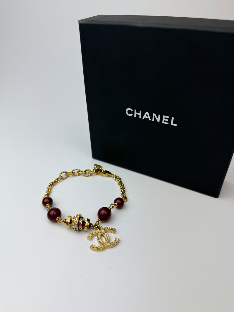 Chanel Beaded Gold Embellished CC Bracelet